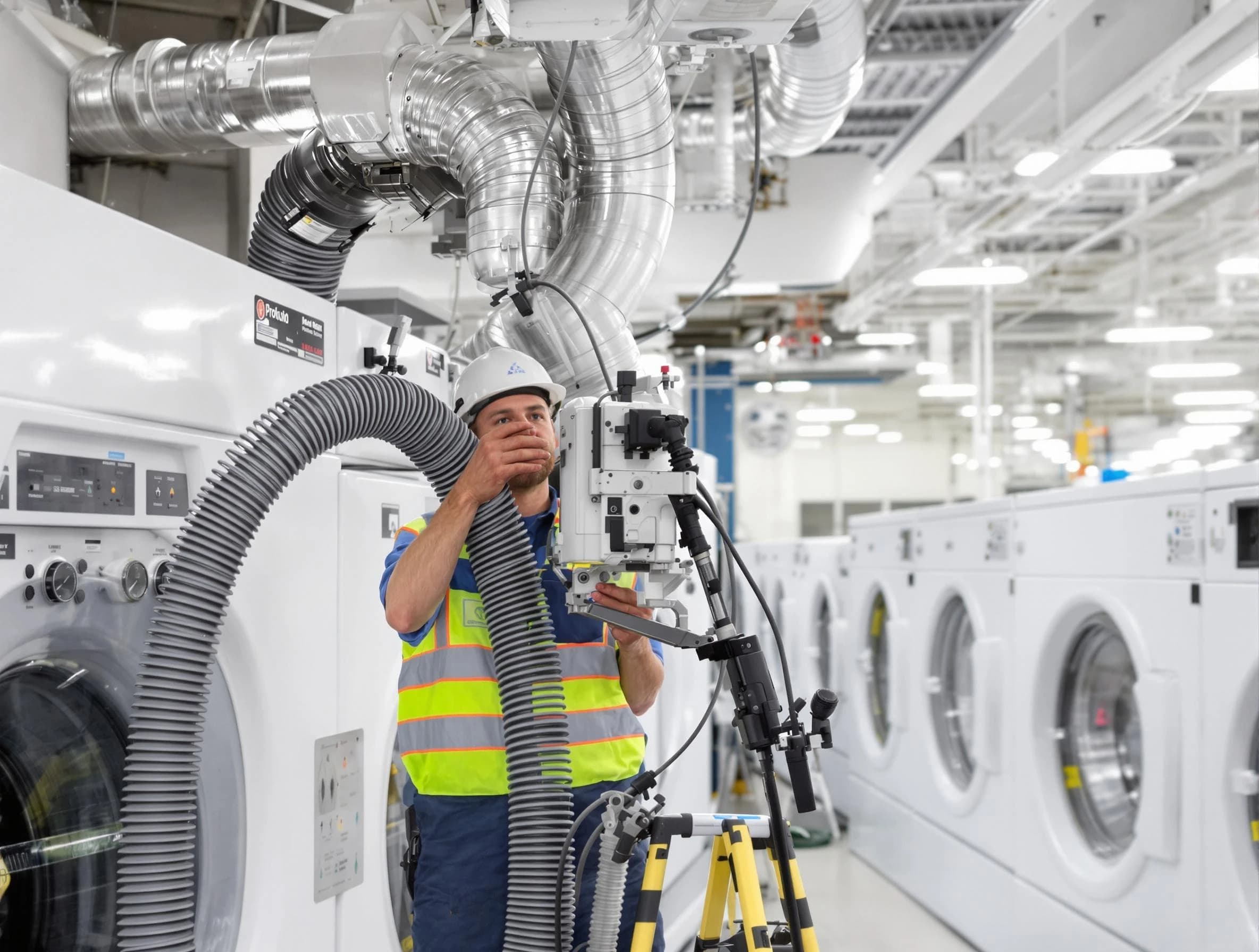 Lakewood Dryer Vent Cleaning team performing commercial-grade dryer vent cleaning at a business facility in Lakewood