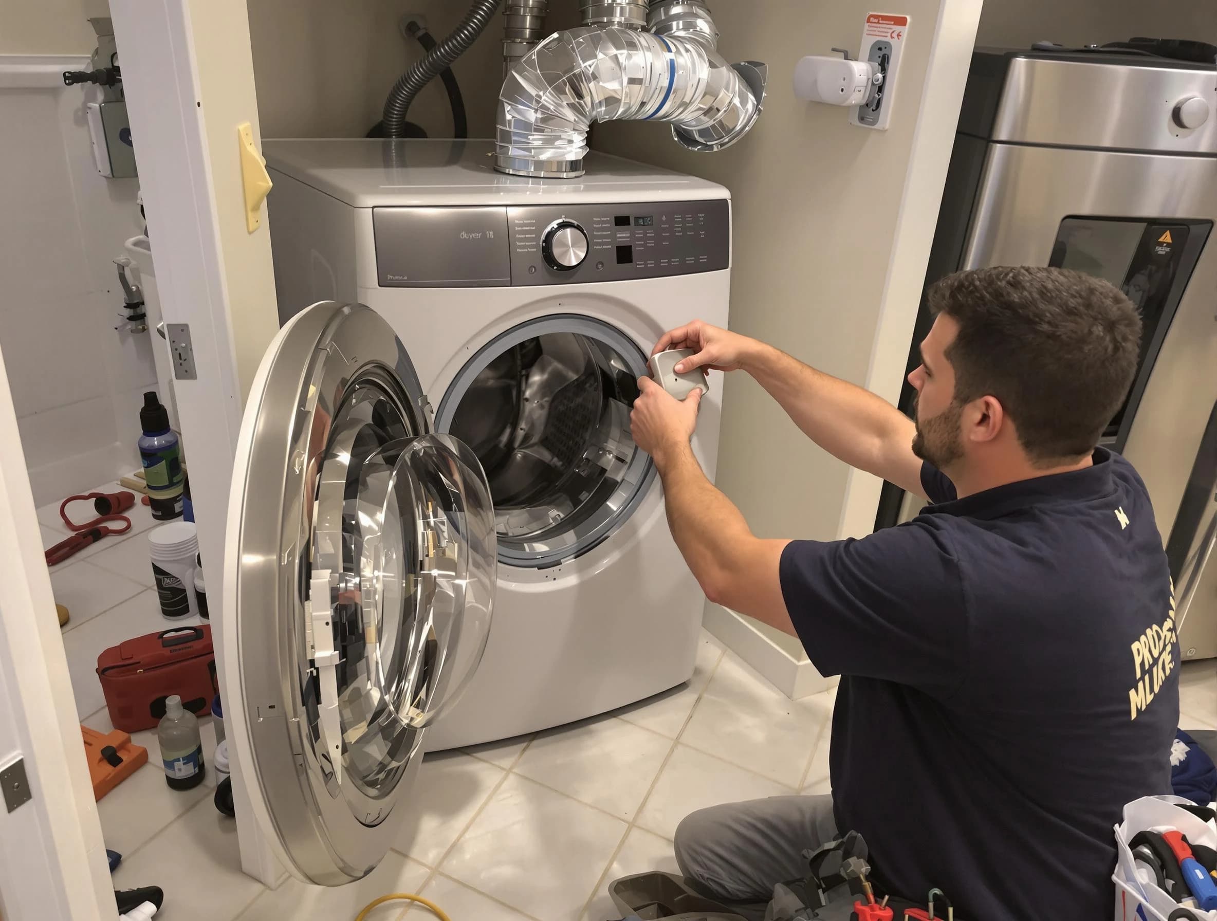 Lakewood Dryer Vent Cleaning technician performing precise dryer vent hose installation in Lakewood