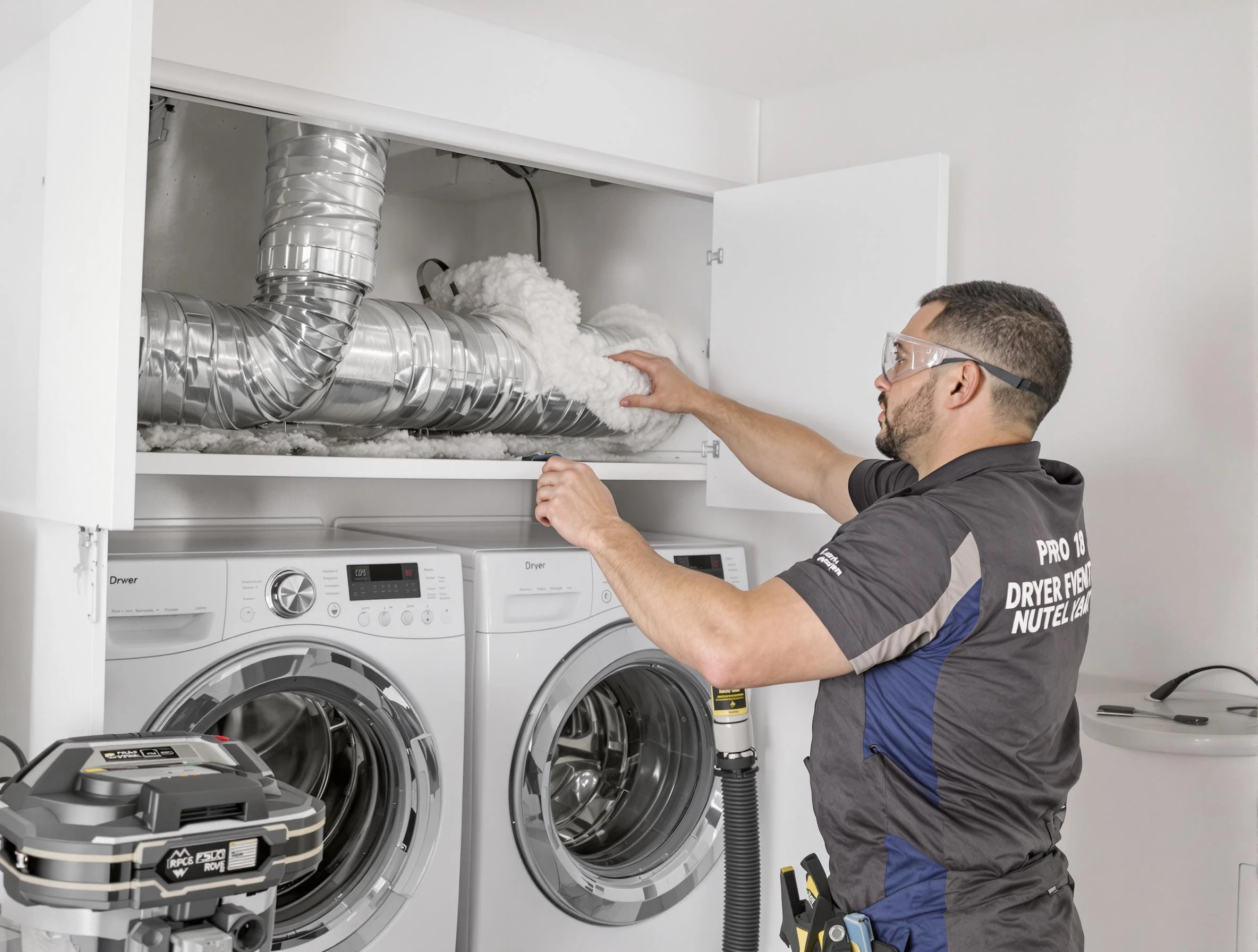 Lakewood Dryer Vent Cleaning certified technician performing specialized gas dryer vent cleaning in Lakewood